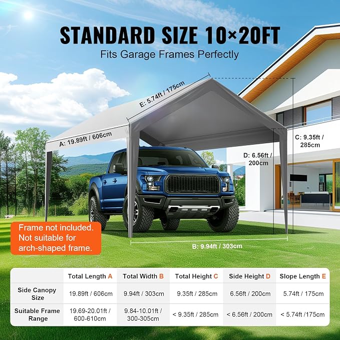 VEVOR Carport Replacement Canopy Cover 10 x 20 ft, Garage Top Tent Shelter Tarp - Image 4