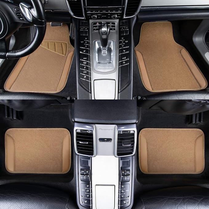 CAR PASS Beige Leather & Waterproof Car Carpet Floor Mats, Universal Car Mats - Image 3
