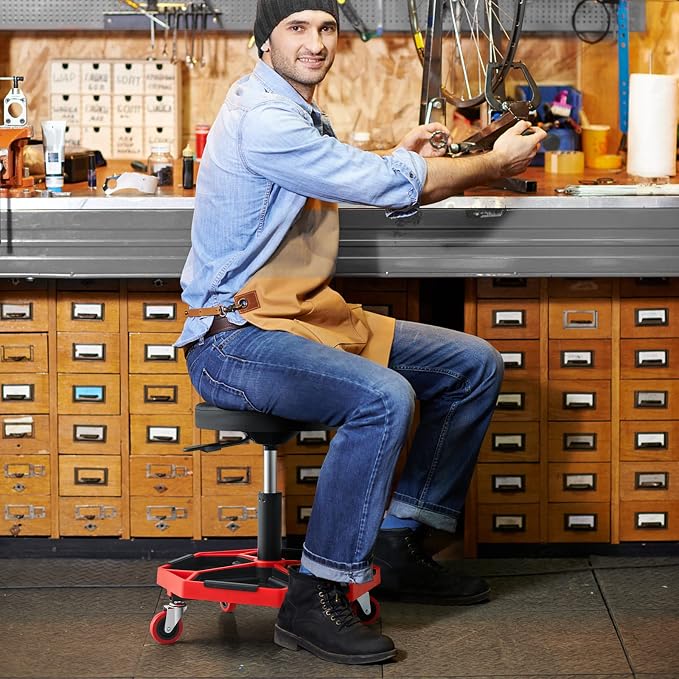 Goplus Garage Stool, 16”-22” Adjustable Rolling Mechanic Stool - Image 2
