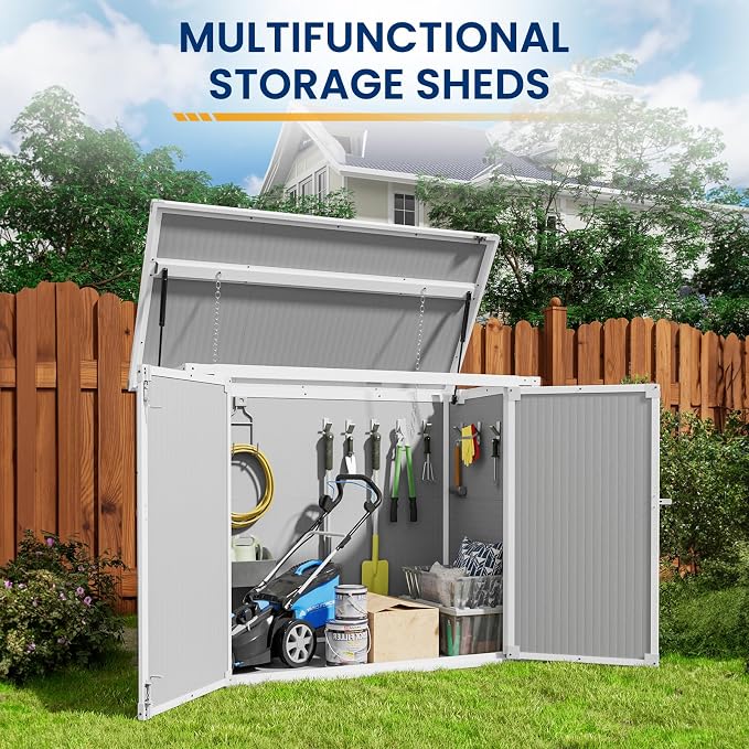 Amopatio 41 Cu Ft Horizontal Outdoor Storage Shed, Resin Trash Can Storage - Image 3
