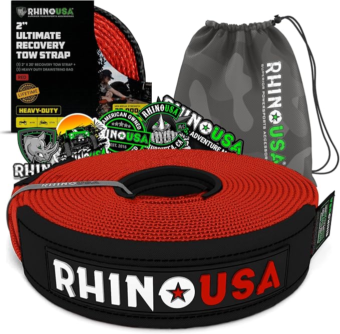 Rhino USA Recovery Tow Strap- 20, 024lb Break Strength- Emergency Recovery by RhinoUSAInc