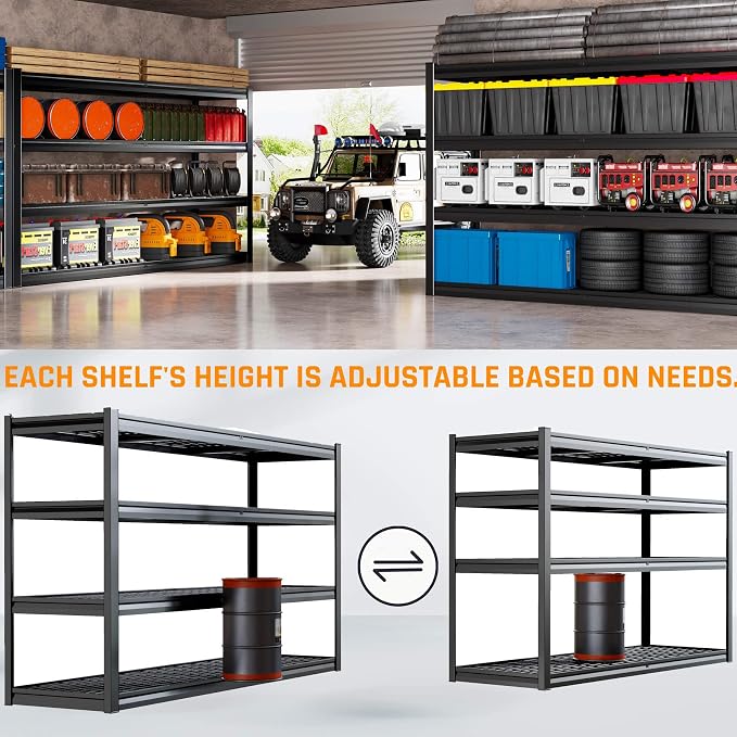 77" W Storage Shelves Heavy Duty Garage Shelving 4 Tier Metal Shelving Unit - Image 5