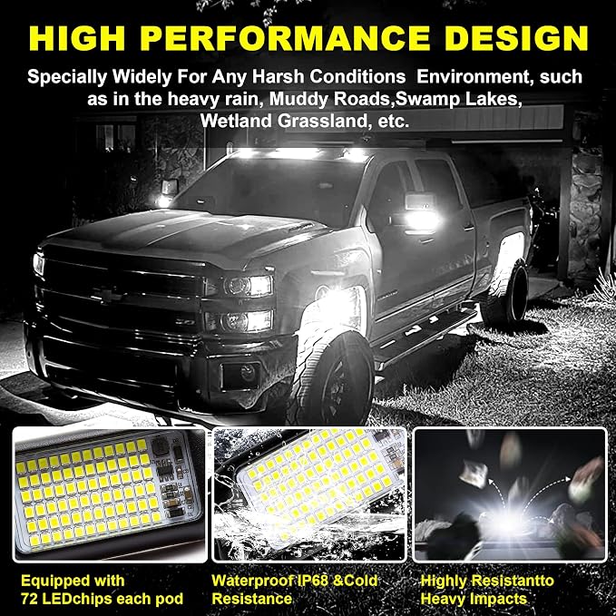 Nicoko 4Pods Pure White 72 Leds SMD Chips 72w High Power Rock Lights Super - Image 7