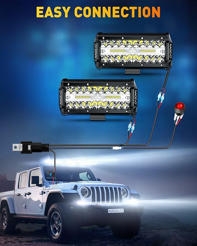 NAOEVO 7 Inch LED Light Bar, 240W 24, 000LM Offroad Fog/Driving Lights LED Pods - Image 8