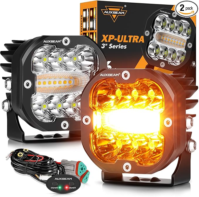 Auxbeam 3 Inch 96W Amber White LED Light Pods XP-Ultra Series 6 Modes Dual by Auxbeam