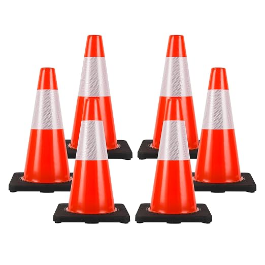 Traffic Cones 18 inch 6 Pack Heavy Duty Safety Cones Orange by StrLon