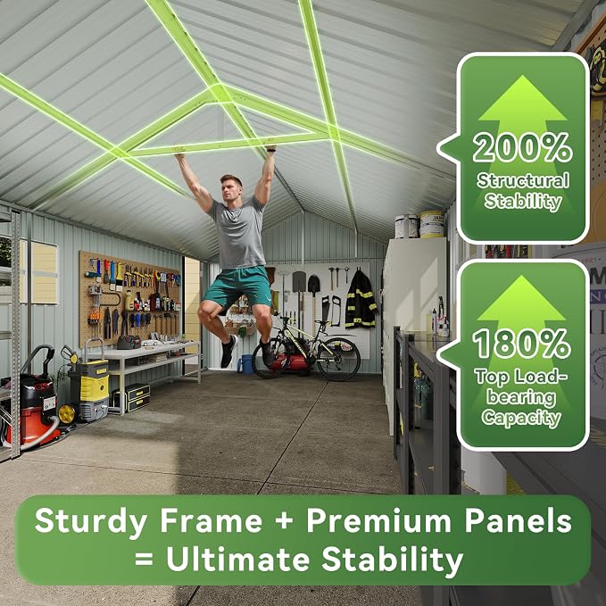 Aoxun 12x20x9.3 FT Shed Outdoor Metal Garage Shed 1700 CUFT Extra Large Storage - Image 6