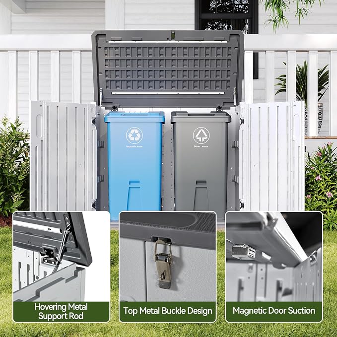 Aoxun Outdoor Storage Cabinet 35 Cu.Ft Outdoor Trash Can Storage Shed - Image 5