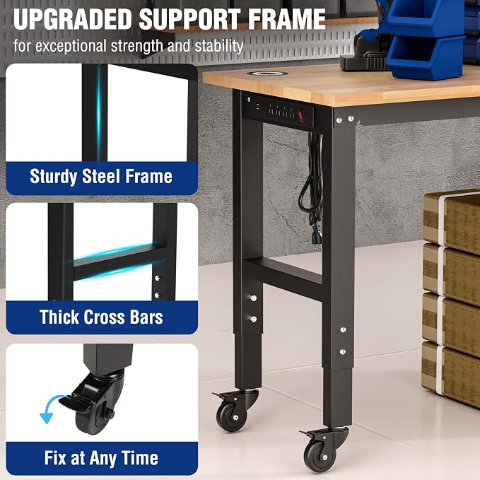WORKPRO Garage Workbench, Rubber Wood Top Work Desk - Image 5
