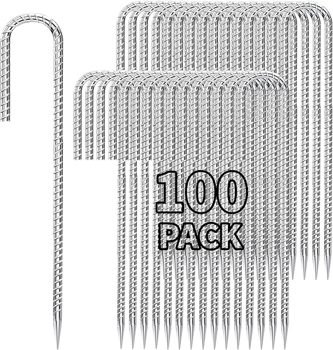 12 inch Stakes Heavy Duty 100-Pack J Hook Metal Fence Stake by Besitu