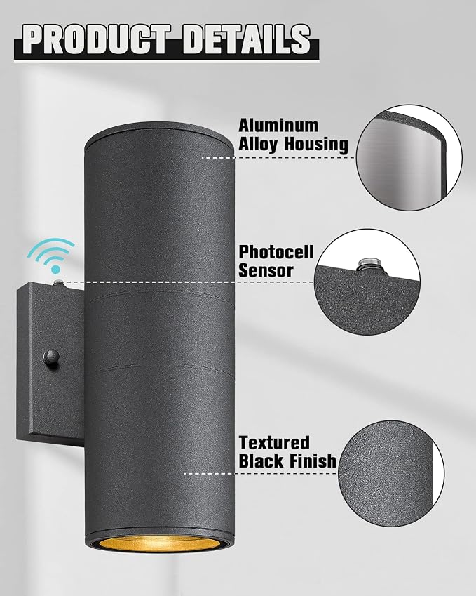 Ken & Ricky Outdoor Wall Light, Dusk to Dawn Sensor Exterior Light Fixture - Image 5