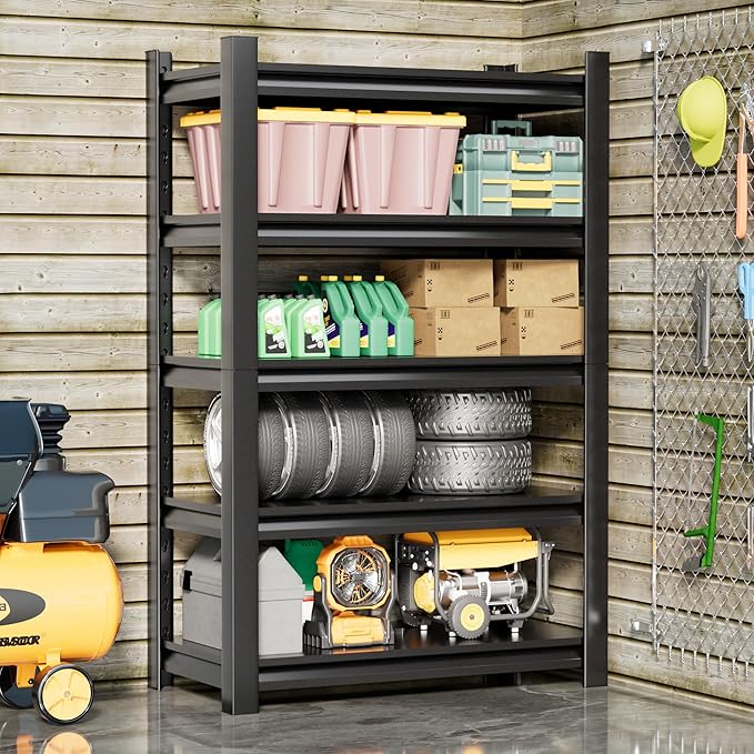 5-Tier Heavy Duty Metal Garage Shelving Unit, Industrial Style, Adjustable - Image 2