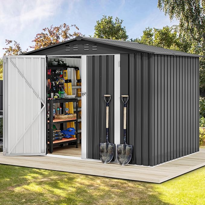 DWVO 8x6FT Outdoor Storage Shelter, Roomy Steel Tool Shed by DWVO