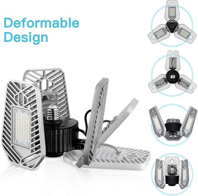 2-Pack Deformable LED Garage Ceiling Lights, 9000 Lumens, 82W CRI 80, - Image 5