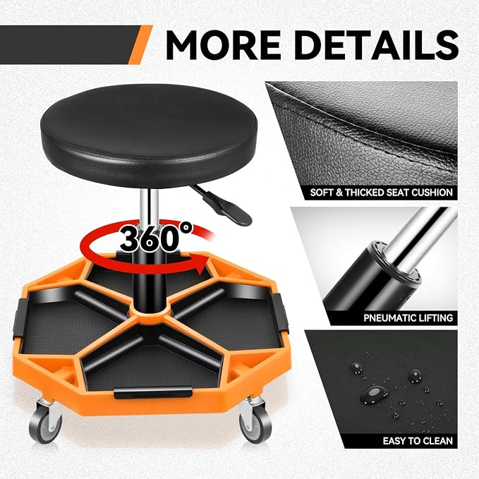 Auto Dynasty Mechanic Stool, Adjustable Rolling Pneumatic Creeper Garage Shop - Image 6