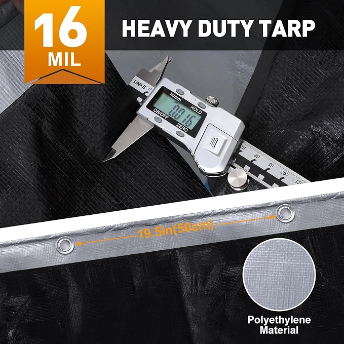 AROIC 10x12FT Heavy Duty Tarps Waterproof, 16 Mil Thick Camping Tarp-15x17 Weave - Image 6