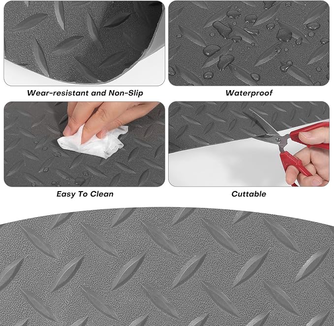 Boshen 7.5Ft x 17Ft Rubber Flooring Mats 1.6mm Diamond Plate Flooring Roll - Image 4