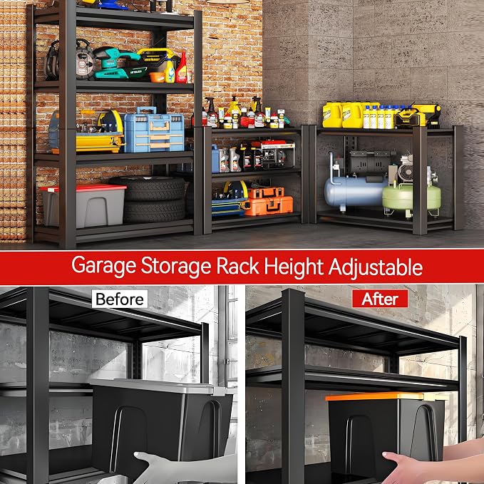Metal Garage Shelving Unit, Heavy Duty 4-Tier Adjustable Storage Rack, Steel - Image 5