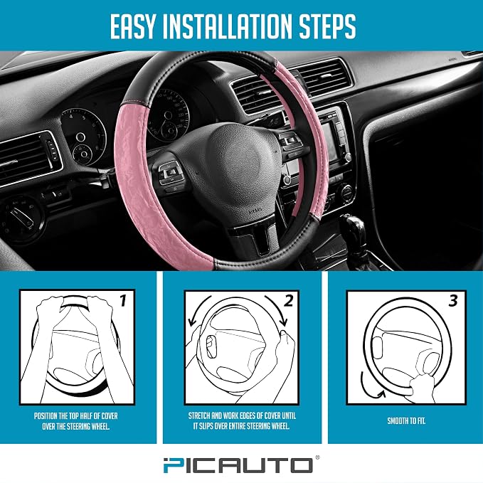 PIC AUTO Steering Wheel Cover, Silk Grain Leather Car Steering Wheel Protector - Image 7