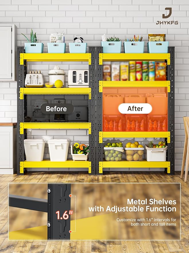 4-Tier Storage Shelves, Adjustable Industrial Metal Shelf System, 400lbs - Image 6