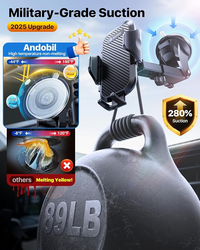 andobil Car Phone Holder, 2025 Military-Grade 85lbs Strongest Suction Phone - Image 3
