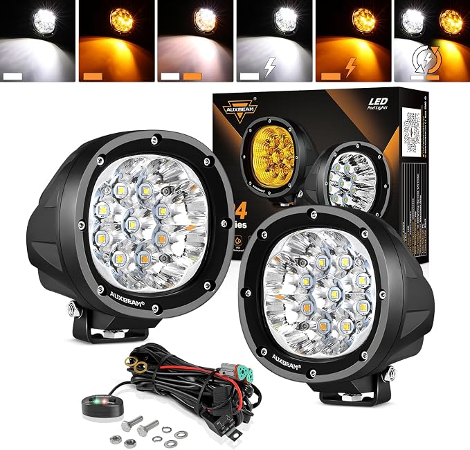 Auxbeam 4 Inch Round Offroad Light, 90W LED Amber White Spot Strobe Light Pods by Auxbeam