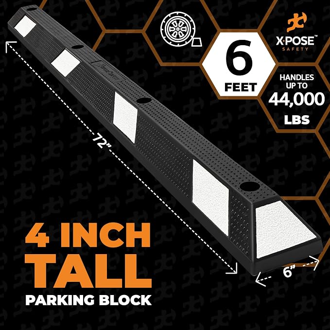Xpose Safety 72" Heavy Duty Rubber Parking Stopper – Bulk Full Pallet 50 Pack - Image 3