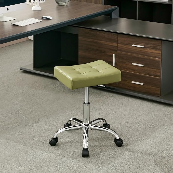 Adjustable Work Stool with Wheels Faux Leather Workbench Stool by FIRAVOE