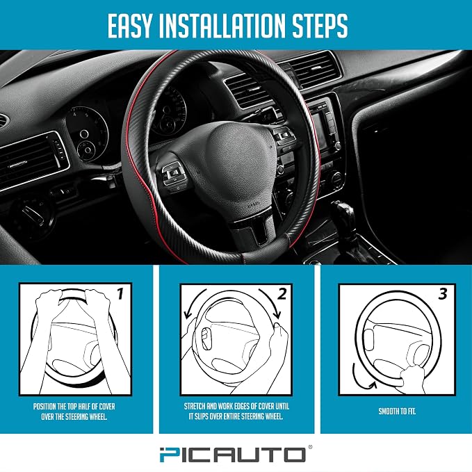 PIC AUTO Steering Wheel Cover, Sports Carbon Fiber and Super Breathable Leather - Image 7