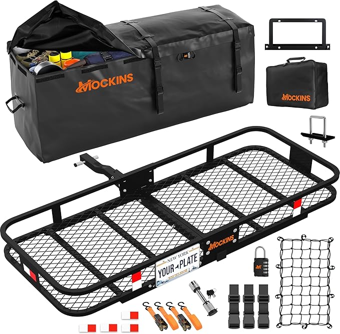 Mockins 60"x20"x6" Heavy Duty Trailer Hitch Cargo Carrier w/License Plate by Mockins