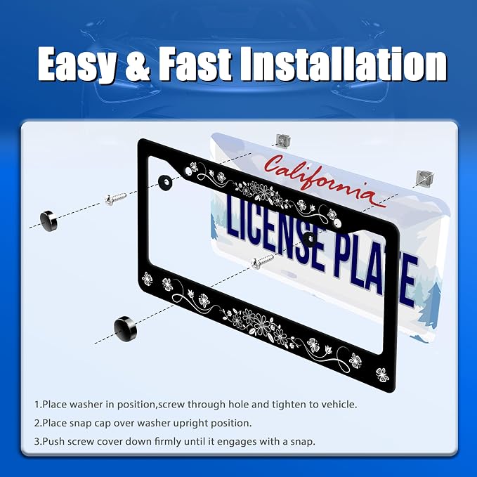 Black White Daisy Butterfly License Plate Frame Flowers License Plate Stainless - Image 3