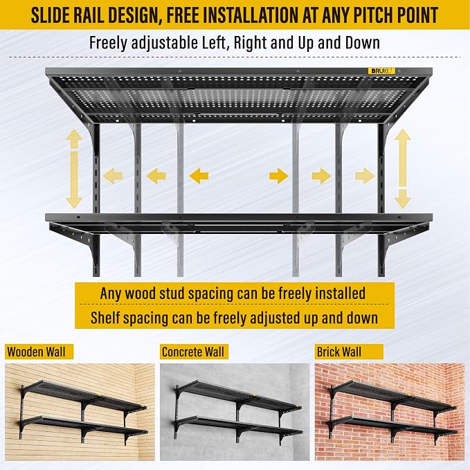 2-Pack×2 Tier 1.3x3ft Garage Shelving Wall Mounted, 800 lbs Load - Image 7