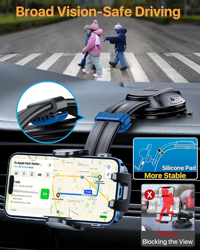 HTU Upgraded Strongest Suction Car Phone Holder Bendable Arm, Never Block View - Image 3