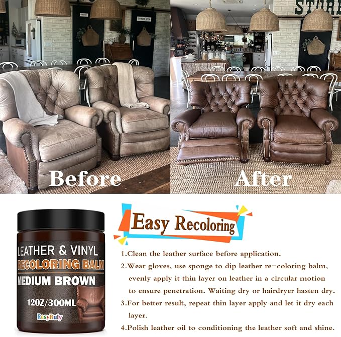 Leather Recoloring Balm Medium Brown Dye Vinyl Car Interior Leather Boat Seat - Image 4