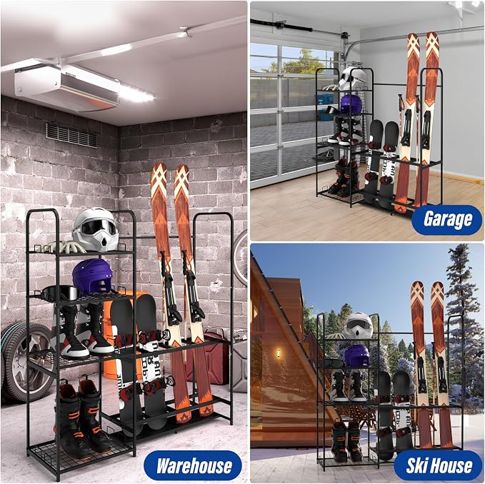 Ski Rack for Garage Freestanding Ski Storage Rack Metal Ski Holders - Image 2