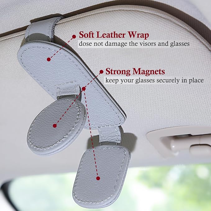 KIWEN 2 Pack Sunglasses Holder for Car Visor, Magnetic Leather Sunglass - Image 4