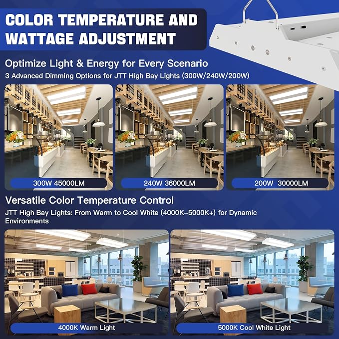 JTT LED Linear High Bay Light 300/240/200W, 45000LM Linear Shop Light - Image 7