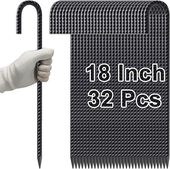 VVOKGO Rebar Stakes 18 Inch J Hook Heavy Duty Ground Anchors, 3/8" Diameter by VVOKGO