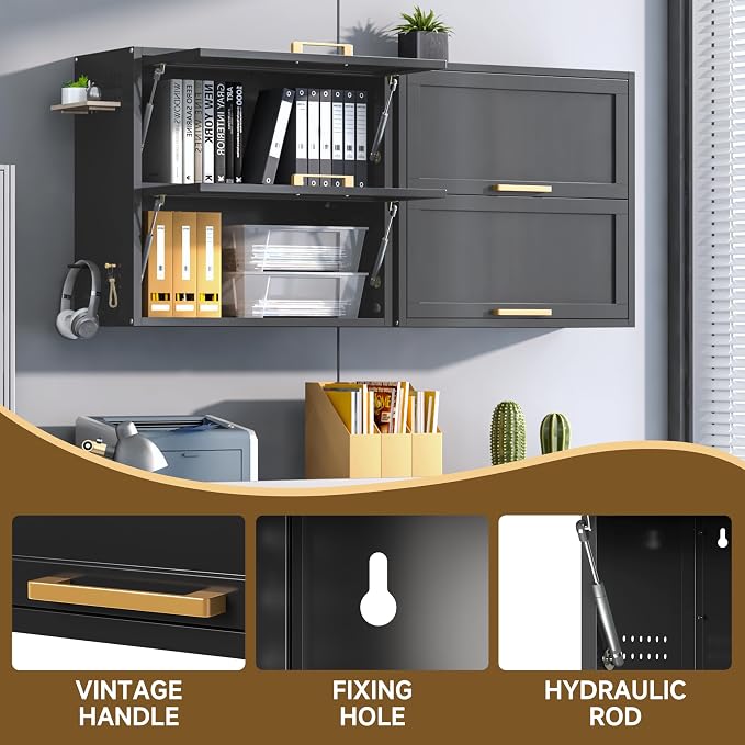 Metal Wall Cabinets with 2 Up-Flip Doors, Floating Steel Wall Mounted - Image 6