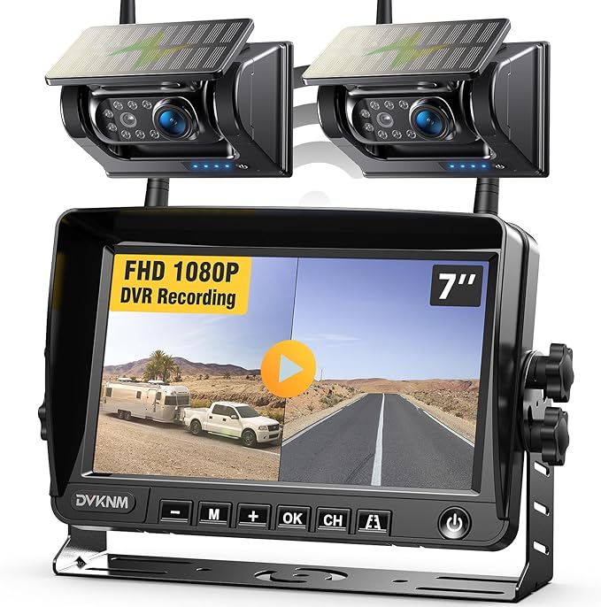 2 Magnetic Solar Wireless Backup Camera HD1080P 3 Mins DIY Installation DVR 7" by DVKNM