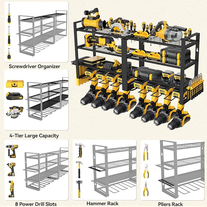 Power Tool Organizer Wall Mount, 4 Layer Heavy Duty Metal Power Tool Storage - Image 3