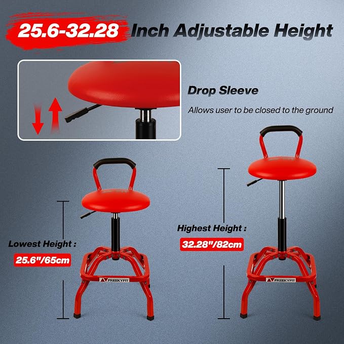 Garage Stool, Adjustable Height Swivel Work Mechanic Shop Stool - Image 3