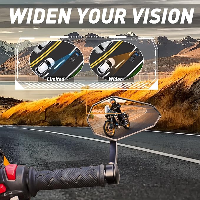 Motorcycle Mirrors for Handlebars, Bar End Motorcycle Mirrors, Rear View - Image 2