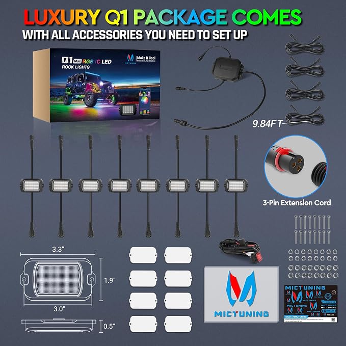 MICTUNING 2025 1000% Bright Q1 MAX RGB+IC Rock Lights, 8 Pods Chasing - Image 8