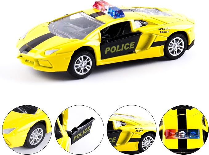 KIDAMI Die Cast Metal Little Toy Cars Set of 5, Openable Doors Pull Back Car - Image 7