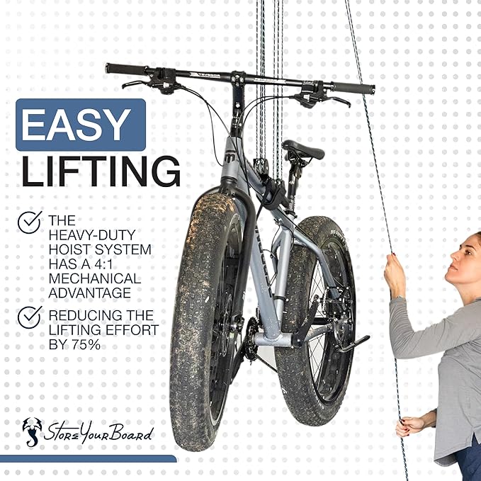 StoreYourBoard Bike Hoist, No-Slip Bicycle Ceiling Storage, Heavy-Duty Garage - Image 4