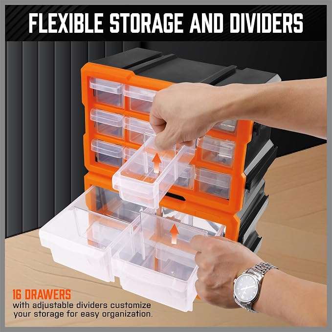HORUSDY 16-Drawer Storage Cabinet, Wall Mountable Parts Organizer - Image 3