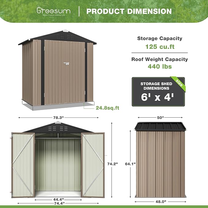 Greesum Outdoor Storage Shed 6 x 4 ft. Utility Tool Shed Metal Storage Garden - Image 4