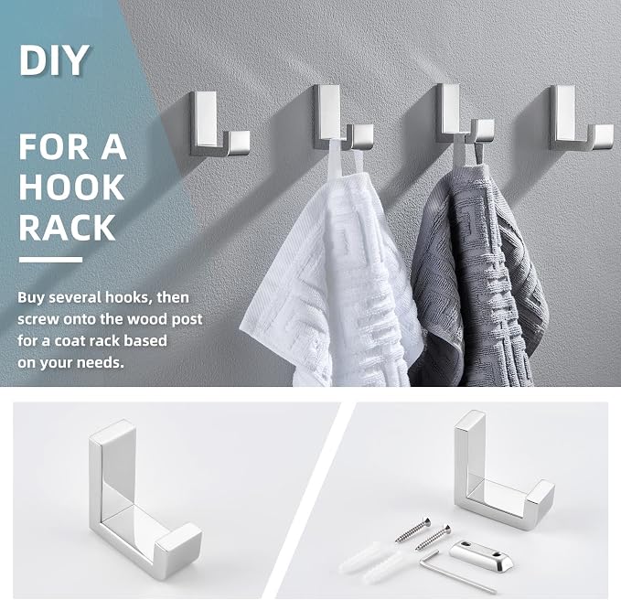 Angle Simple Towel Robe Hook Polished Chrome, 304 Stainless Steel Bathroom Hook - Image 6