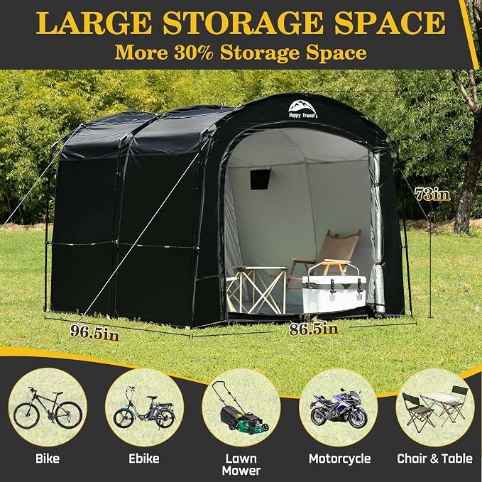 Happy Travel Bike Storage Tent, Outdoor 8×7×6.3ft Large 2-in-1 Portable Shed - Image 2